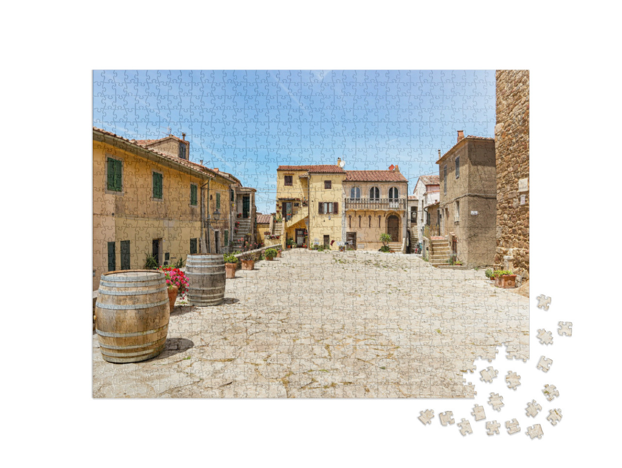 Puzzle 1000 pezzi „Bellissimi edifici in stile rustico e architettura storica nel centro storico di Giglio Castello“