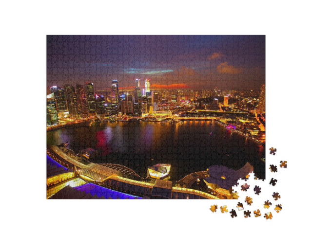 Puzzle 1000 pezzi „Panorama notturno di Singapore dal tetto del Marina Bay Hotel“