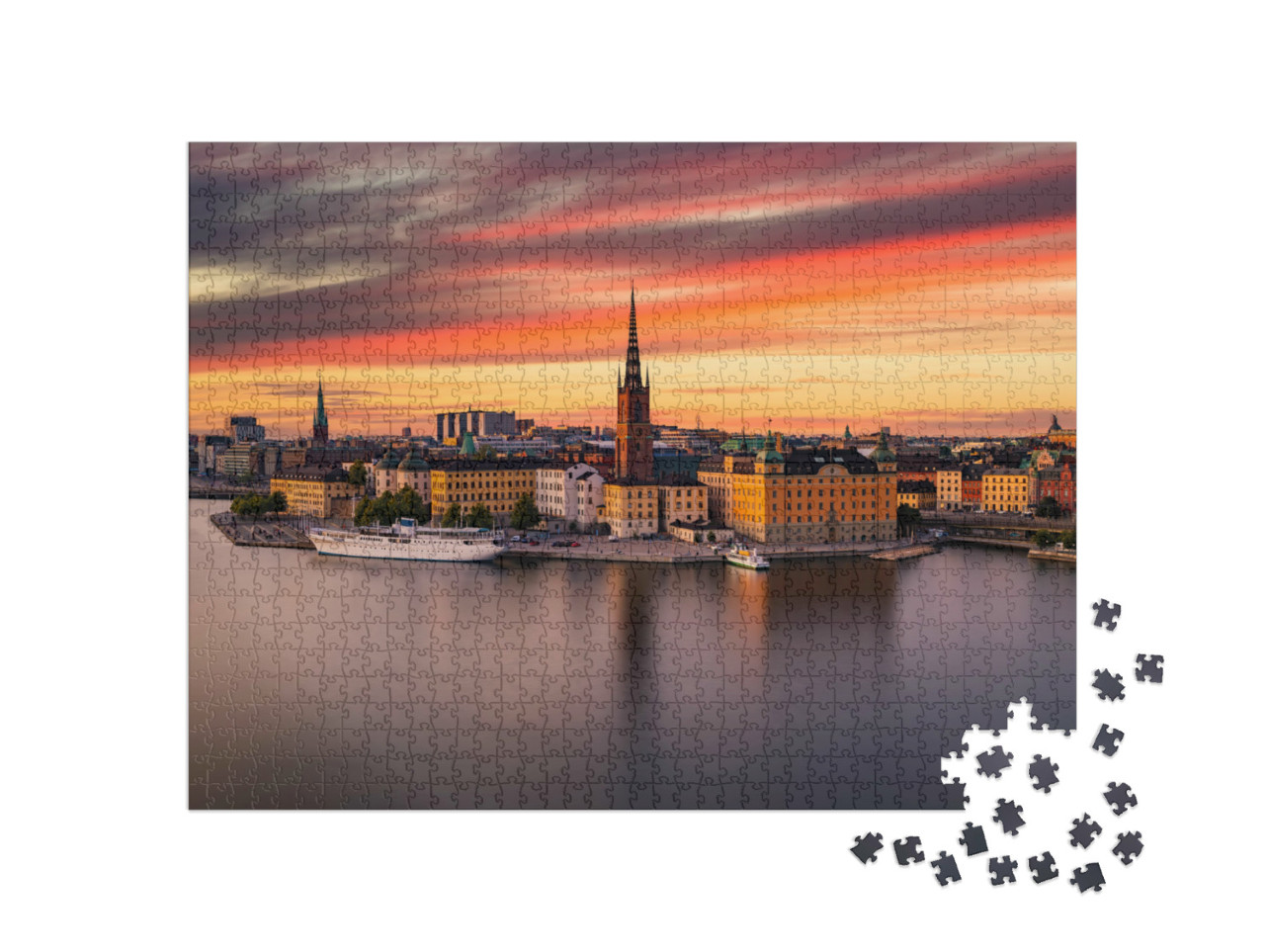 Puzzle 1000 pezzi „Gamla Stan, il centro storico di Stoccolma al tramonto, Svezia“