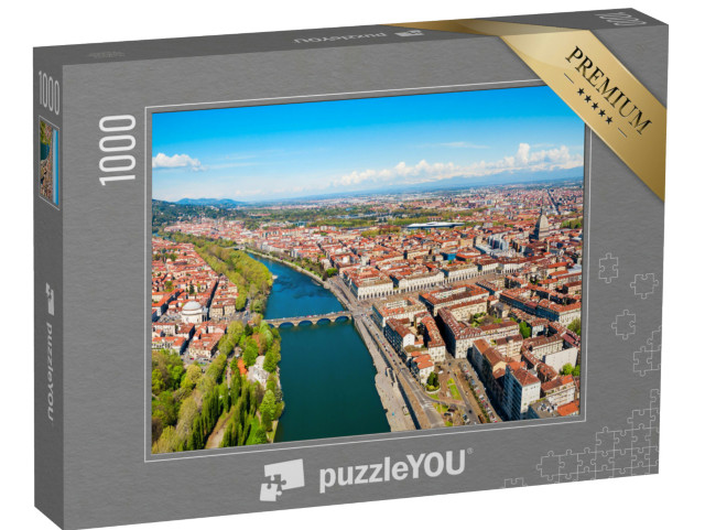 Puzzle 1000 pezzi „Vista panoramica aerea del fiume Po nel centro della città di Torino“