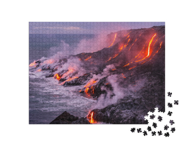 Puzzle 1000 pezzi „Piccoli flussi di lava si riversano nell'oceano“