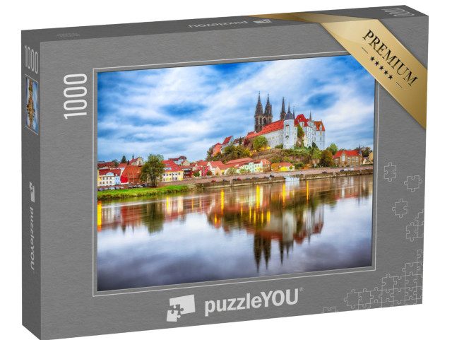 Puzzle 1000 pezzi „Il castello di Albrechtsburg e la cattedrale sull'Elba al tramonto, Meissen“