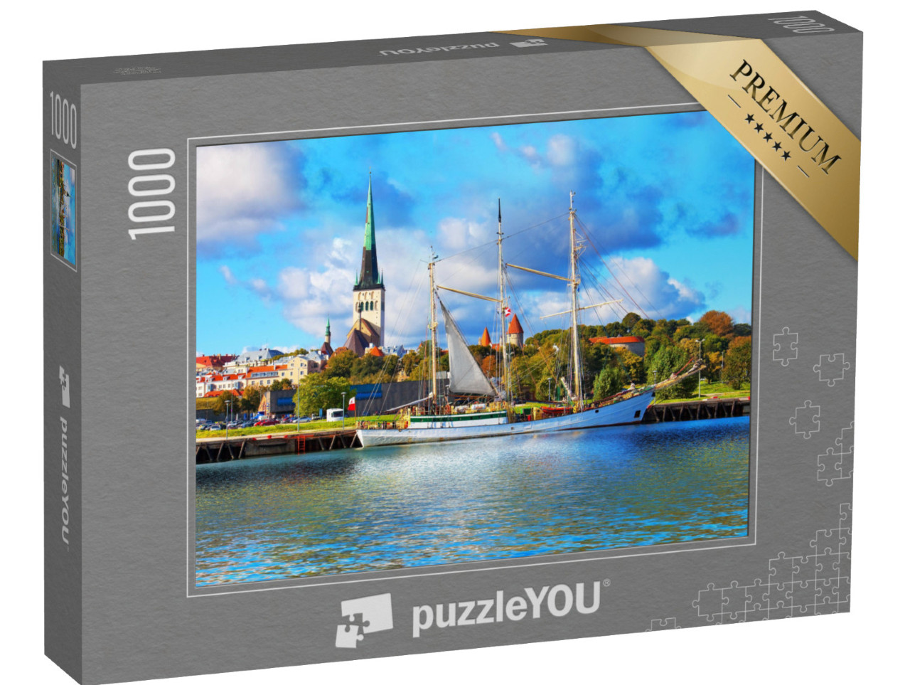 Puzzle 1000 pezzi „Storica nave alta di fronte al centro storico di Tallinn, Estonia“