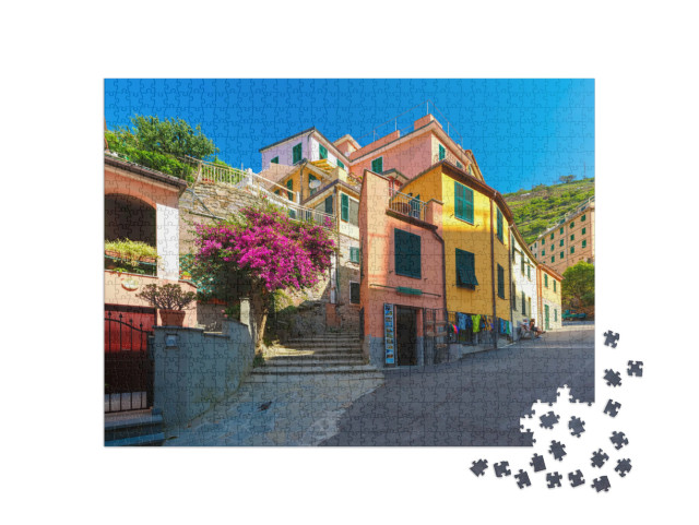 Puzzle 1000 pezzi „Vista di case colorate nel villaggio di pescatori di Manarola, Parco Nazionale delle Cinque Terre“