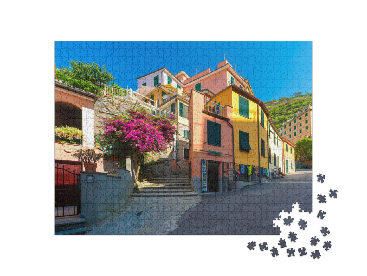 Puzzle 1000 pezzi „Vista di case colorate nel villaggio di pescatori di Manarola, Parco Nazionale delle Cinque Terre“
