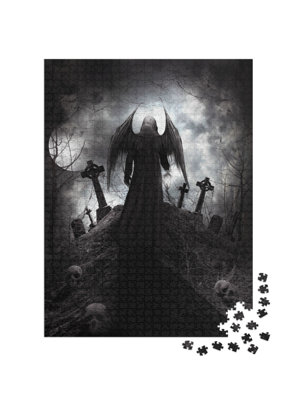 Puzzle 1000 pezzi „Figura gotica con lapidi e teschi“