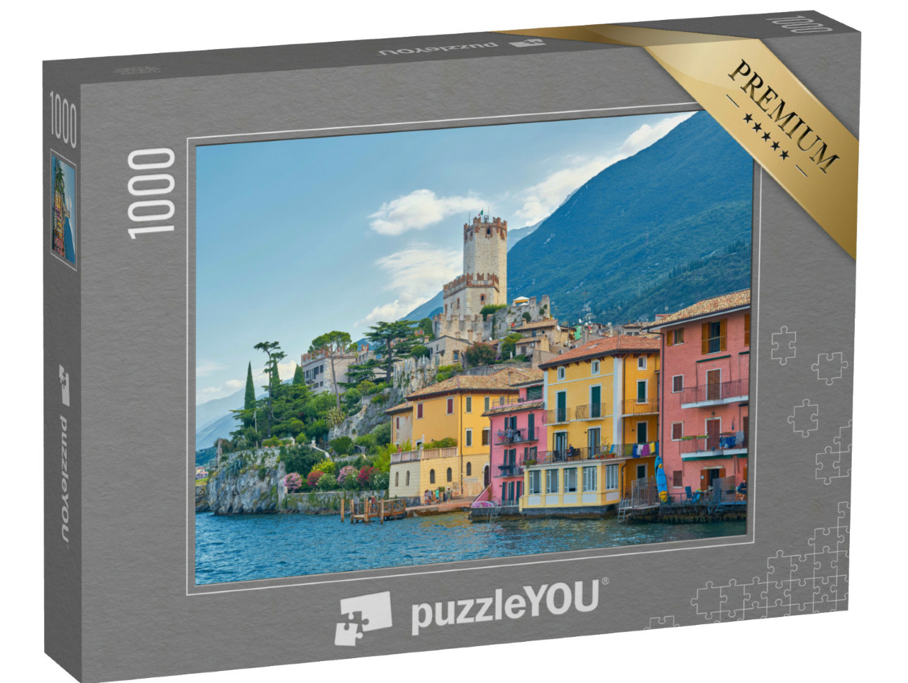 Puzzle 1000 pezzi „Vista dall'acqua della popolare cittadina di Malcesine sul Lago di Garda, in Italia“