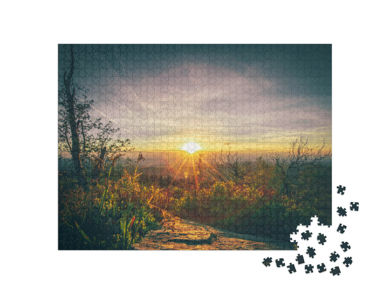 Puzzle 1000 pezzi „Tramonto sul Feldberg nel Taunus: panorama naturale dalla Germania“