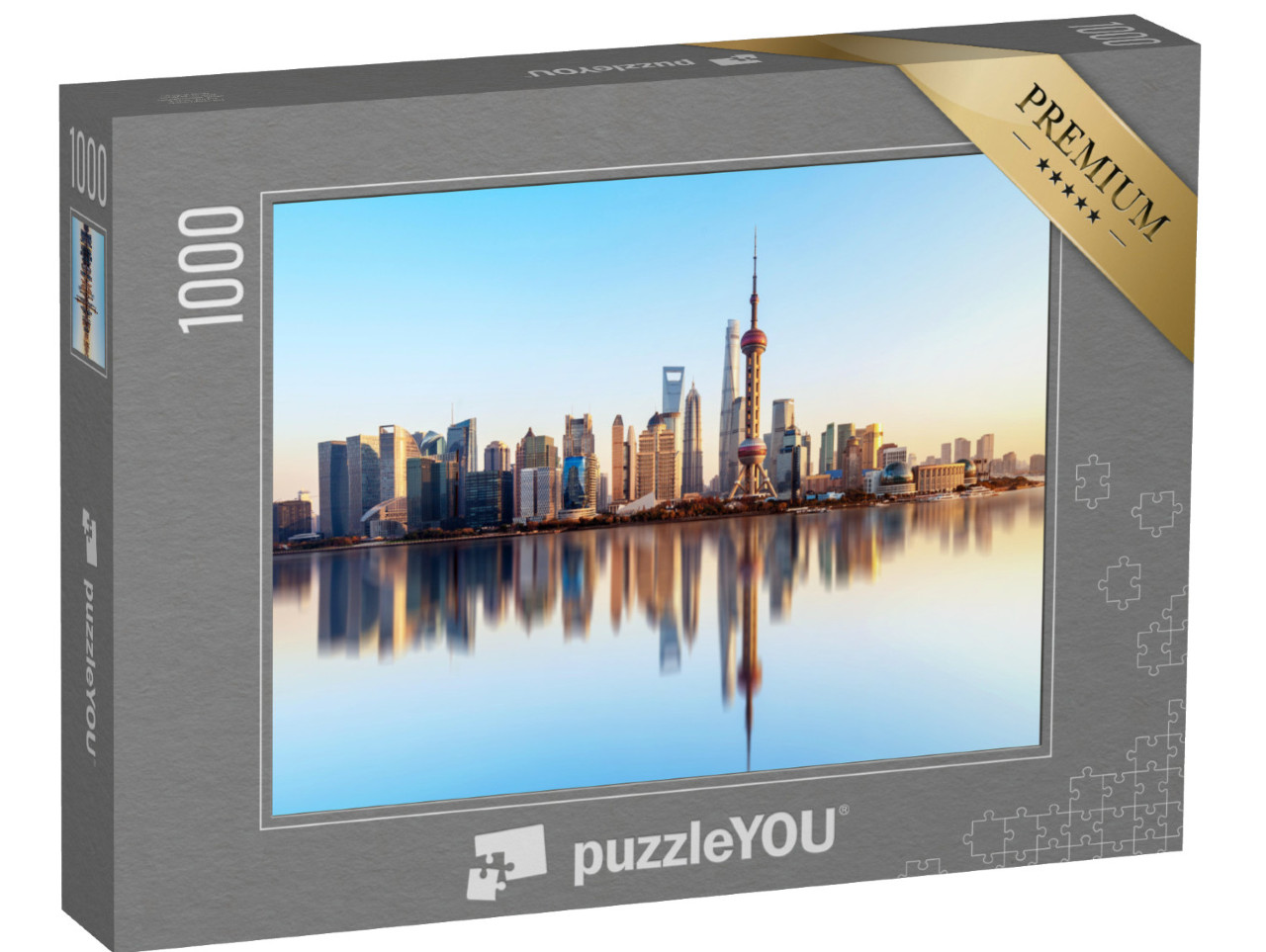 Puzzle 1000 pezzi „Lo skyline di Shanghai con il riflesso dell'acqua“