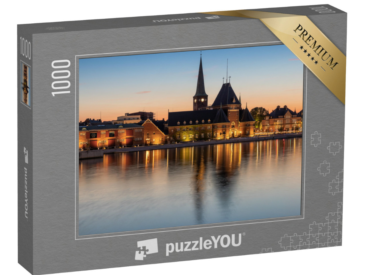 Puzzle 1000 pezzi „Porto di Aarhus: la Danimarca all'ora blu“