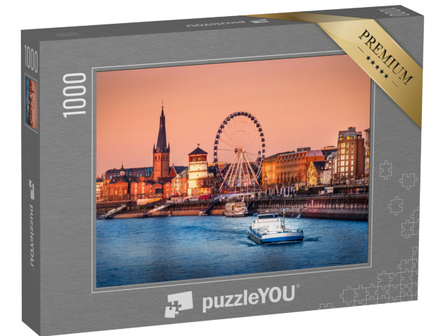 Puzzle 1000 pezzi „Veduta serale del Reno e del centro storico di Düsseldorf, Germania“