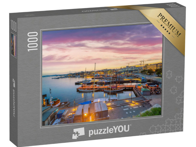 Puzzle 1000 pezzi „Skyline di Oslo con il centro città al tramonto, Norvegia“