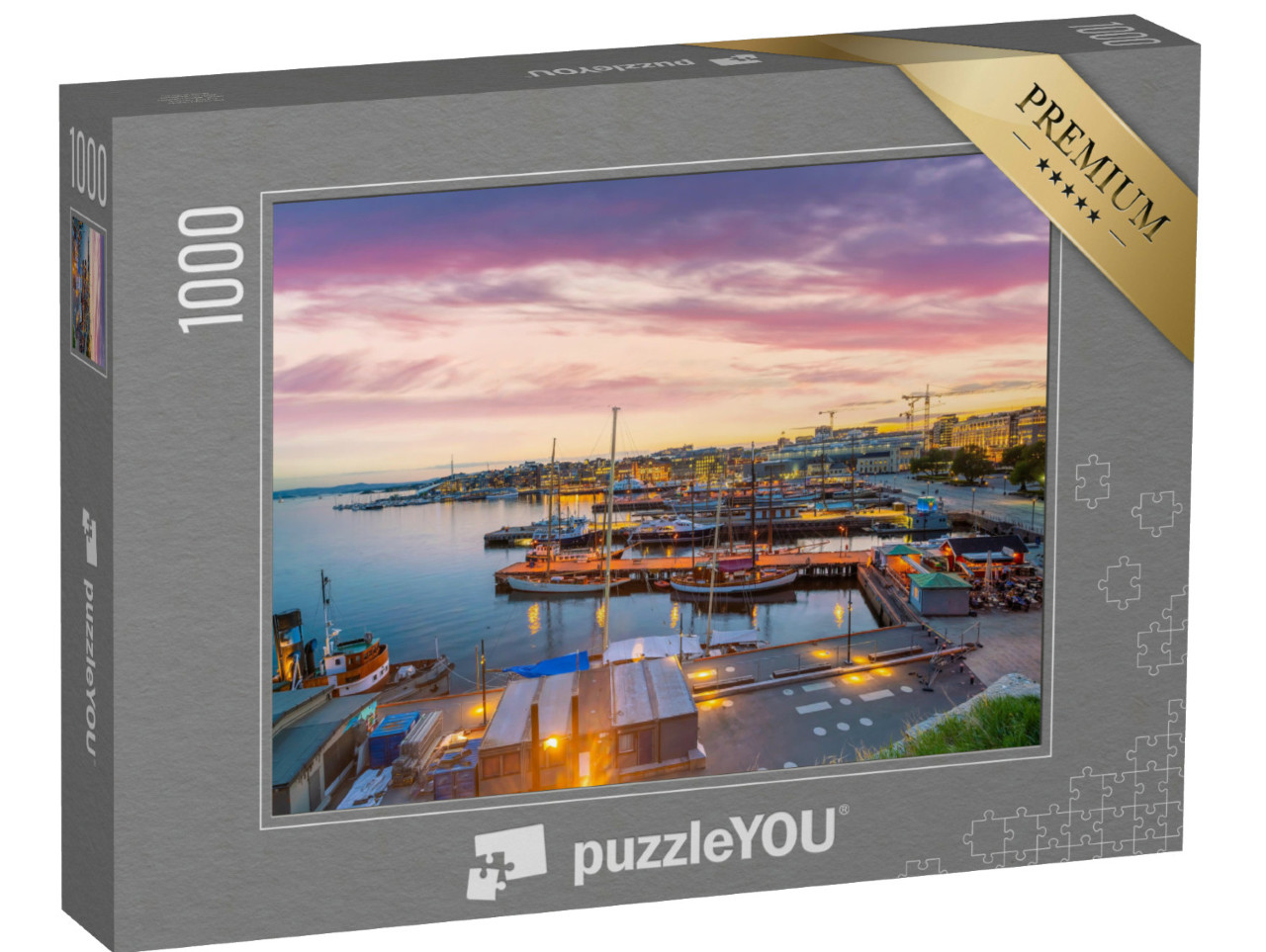 Puzzle 1000 pezzi „Skyline di Oslo con il centro città al tramonto, Norvegia“