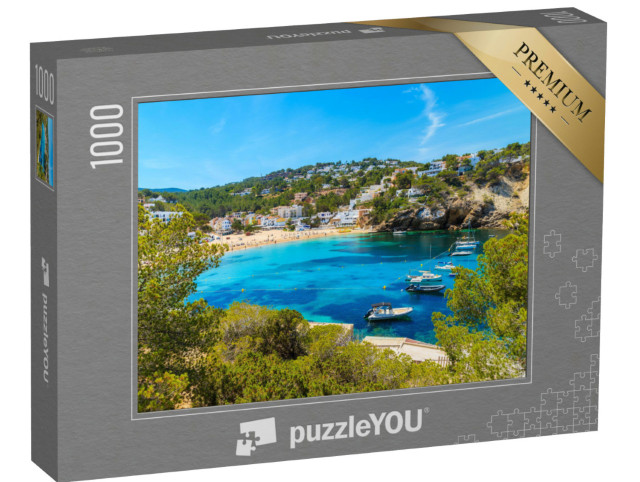 Puzzle 1000 pezzi „La pittoresca baia di Cala Vadella, isola di Ibiza, Spagna“