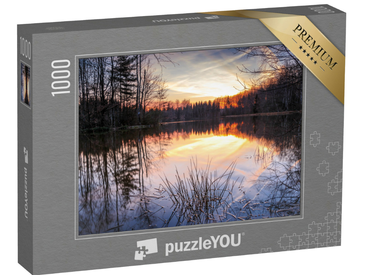 Puzzle 1000 pezzi „Tramonto su un lago di montagna nell'Erzgebirge, Schneeberg“