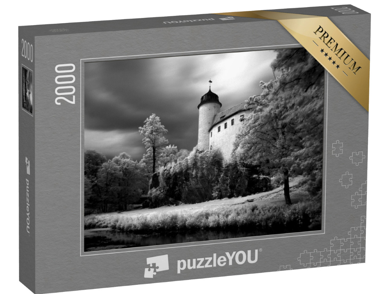Puzzle 2000 pezzi „Castello di Rabenstein vicino a Chemnitz, bianco e nero“