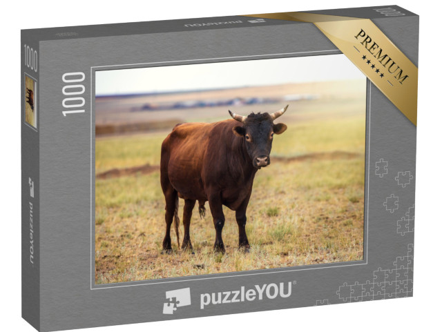 Puzzle 1000 pezzi „Ritratto di un toro marrone in un campo“