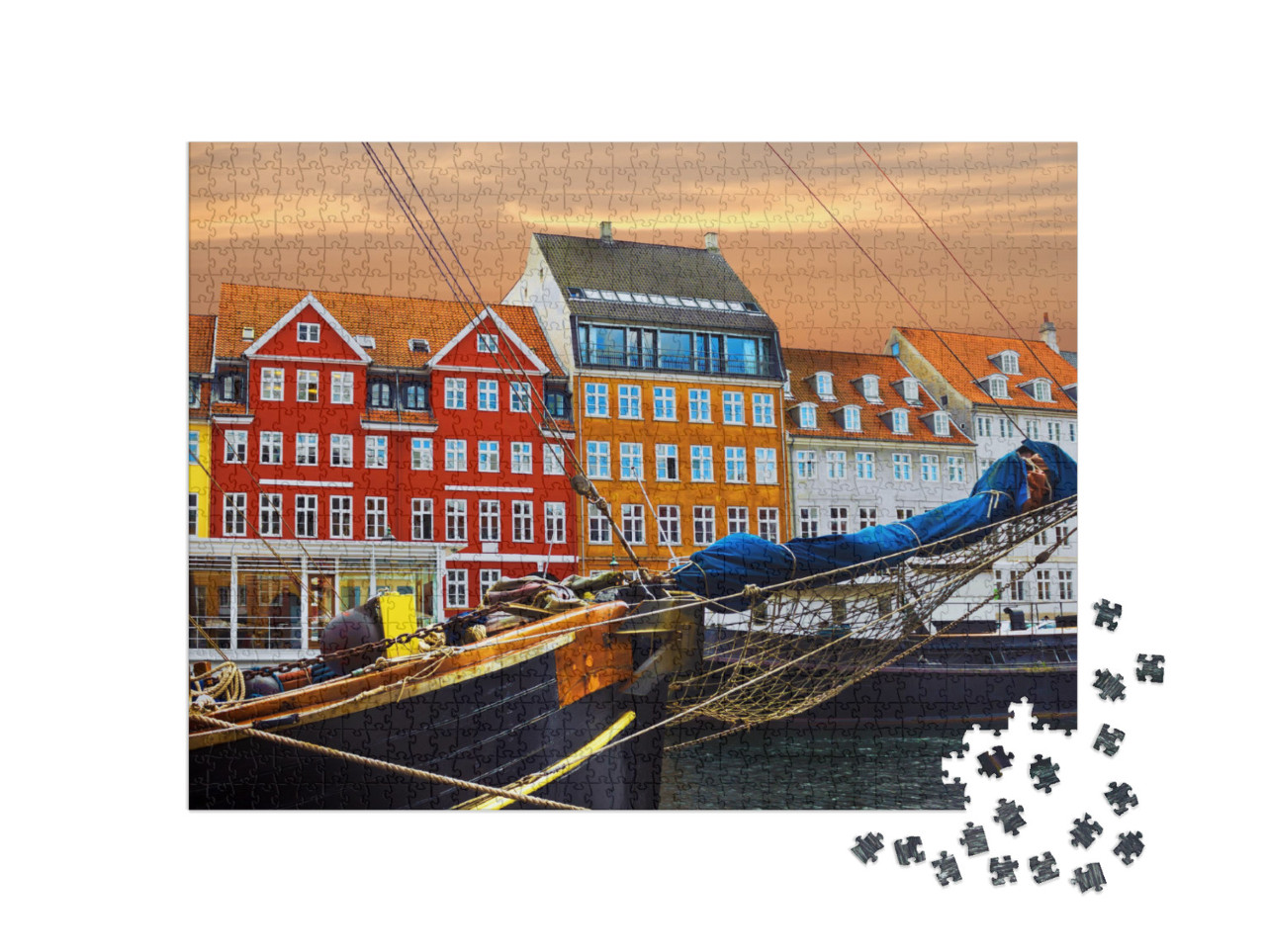 Puzzle 1000 pezzi „Yacht e case colorate sul lungomare di Nyhavn“