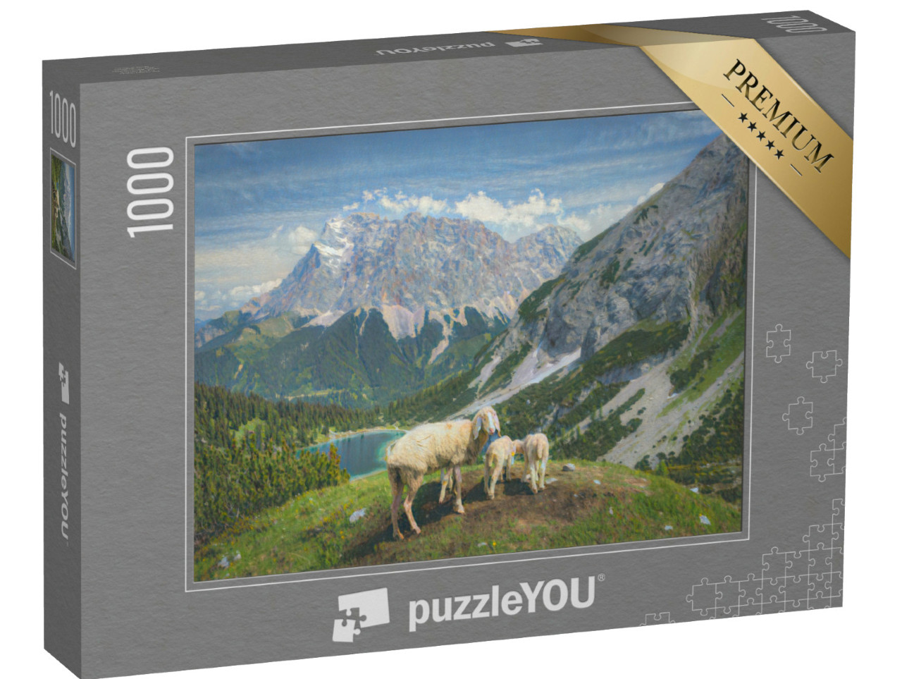 Puzzle 1000 pezzi „nello stile artistico di Claude Monet - Seebensee e Coburger Hütte“