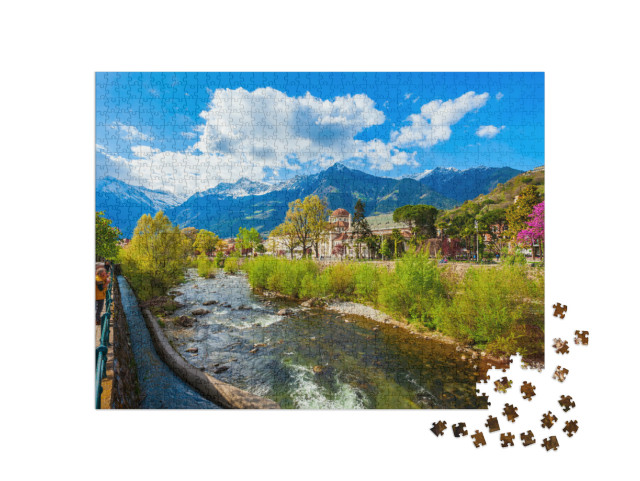 Puzzle 1000 pezzi „Il fiume nel centro di Merano. Merano o Meran è una città“