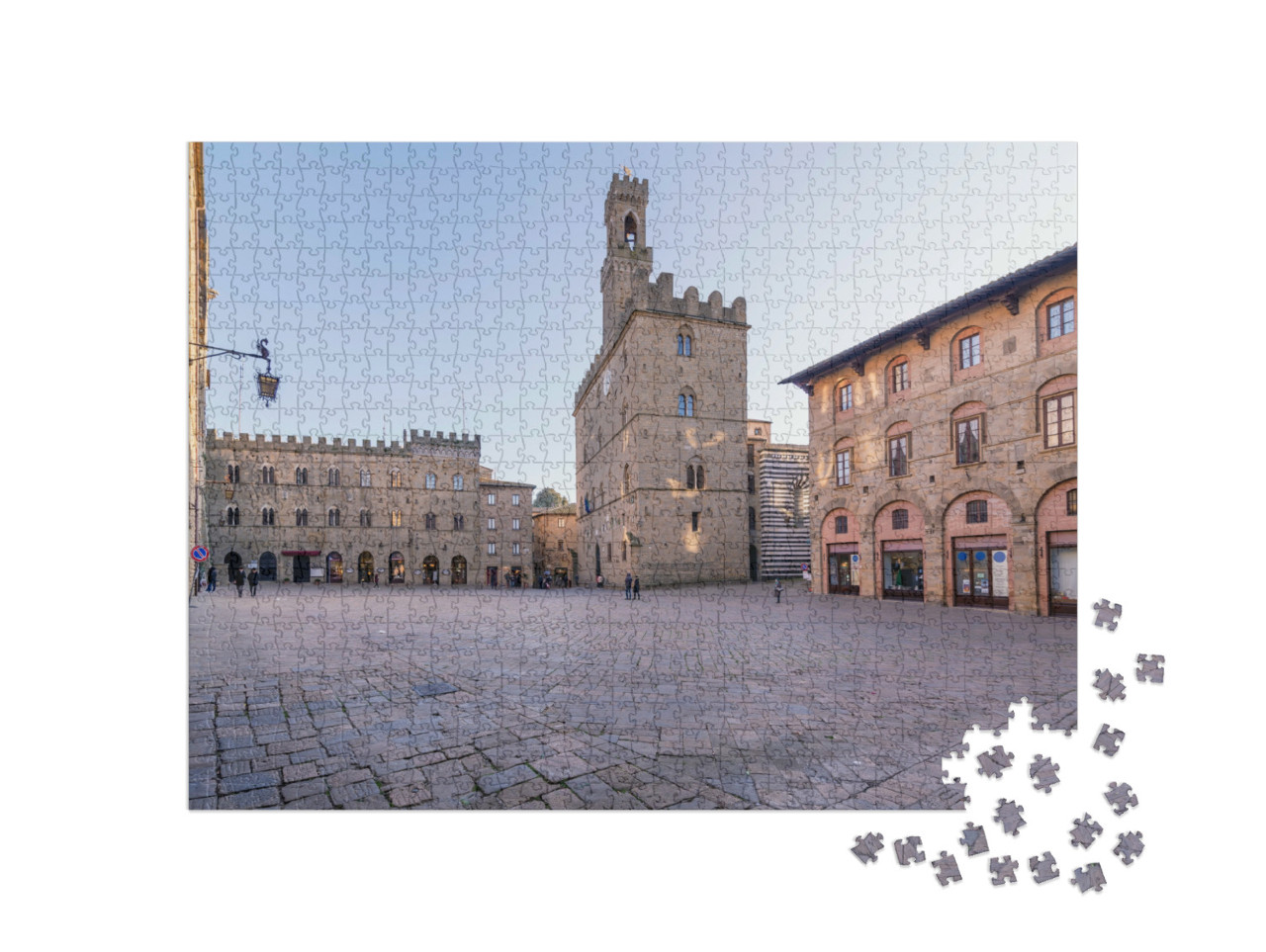 Puzzle 1000 pezzi „Piazza dei Priori nella luce del pomeriggio, Volterra, Pisa, Toscana, Italia“