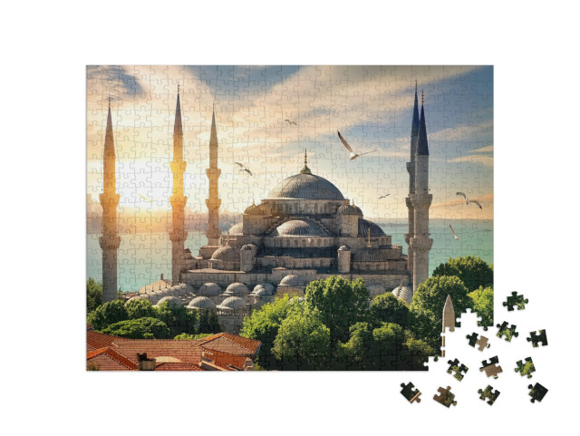 Puzzle 500 pezzi „Gabbiani sopra la Moschea Blu e il Bosforo a Istanbul“