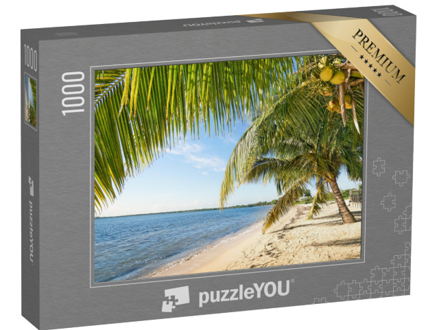 Puzzle 1000 pezzi „Palma da spiaggia e mare turchese a Playa Larga, Cuba“