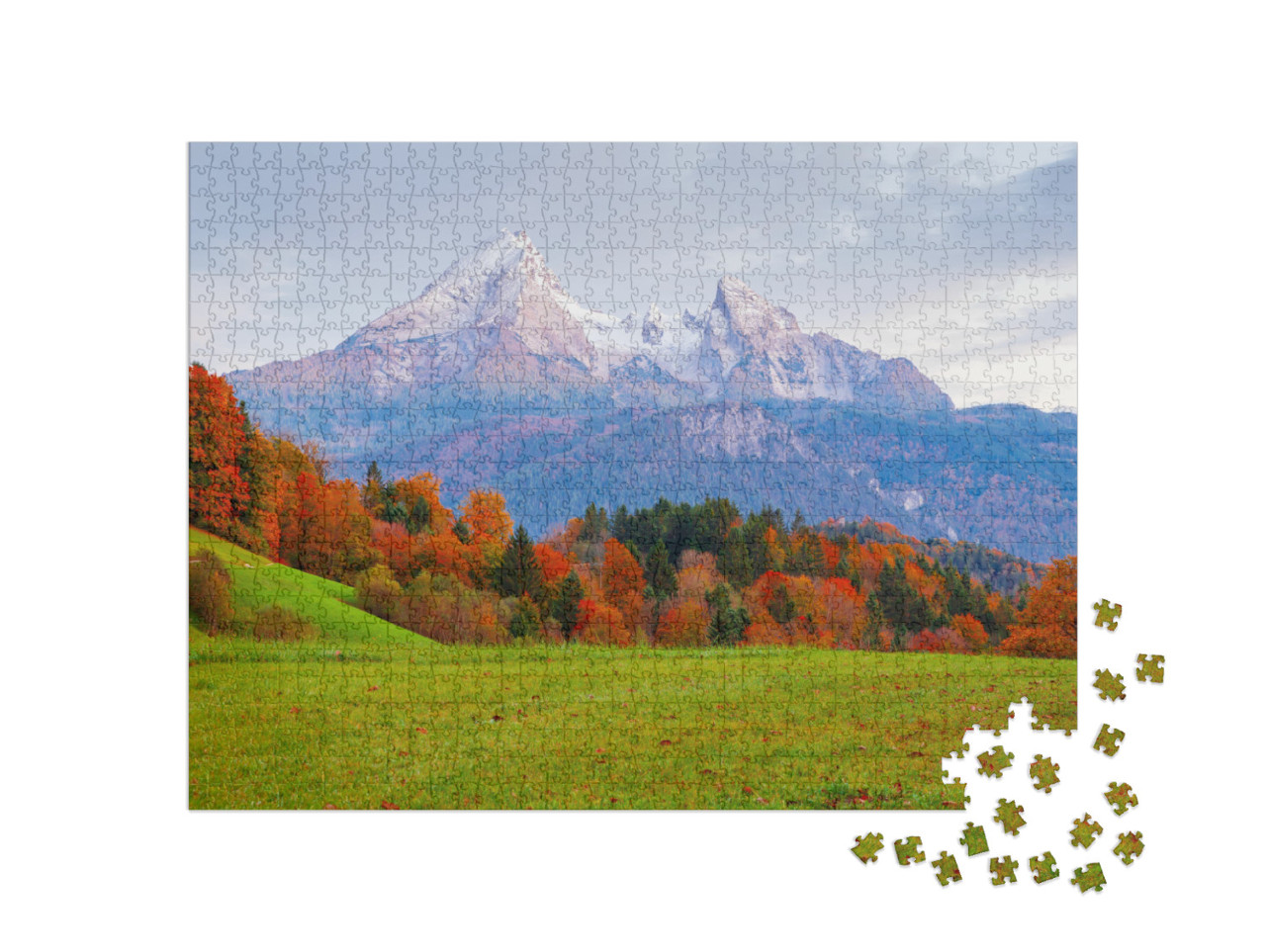 Puzzle 1000 pezzi „Il massiccio del Watzmann in splendidi colori autunnali, Germania“