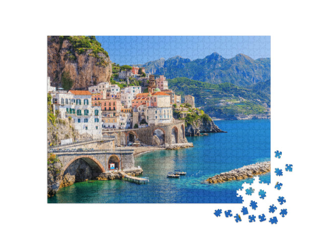 Puzzle 1000 pezzi „Costiera Amalfitana, Italia. Vista del paese di Atrani e della Costiera Amalfitana.“