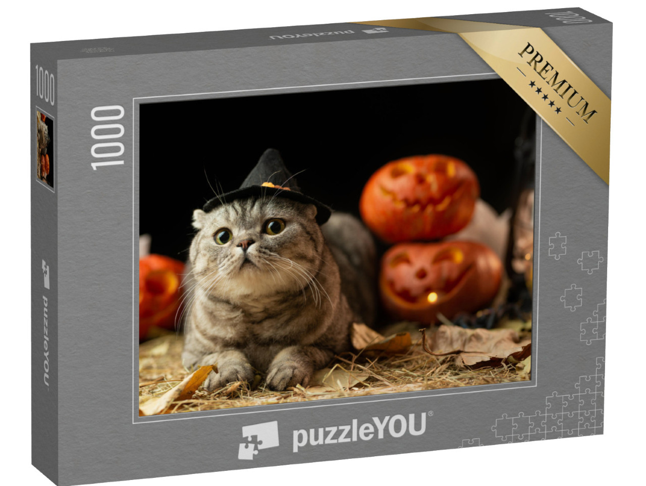 Puzzle 1000 pezzi „Gatto di Halloween con cappello“