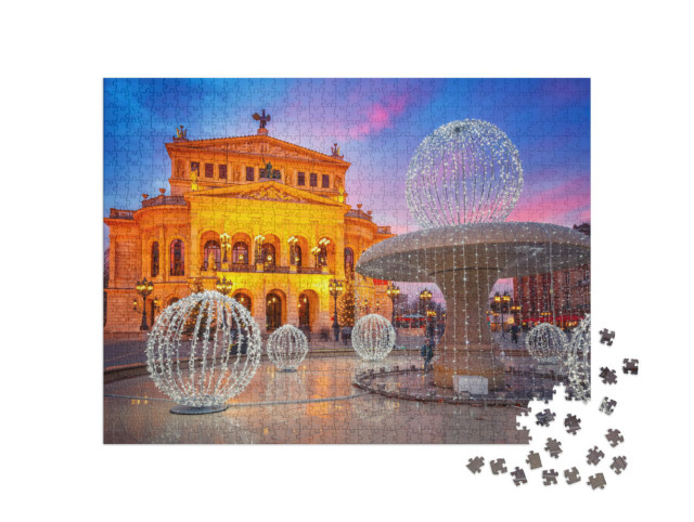 Puzzle 1000 pezzi „L'antico teatro dell'opera di Francoforte, Germania, splendidamente illuminato“