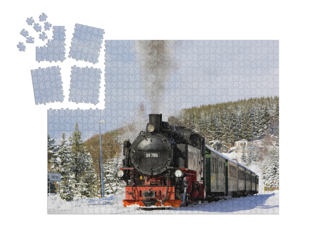 SMART SORTED® | Puzzle 1000 pezzi „Treno a vapore della ferrovia del Fichtelberg presso Oberwiesenthal, Germania“