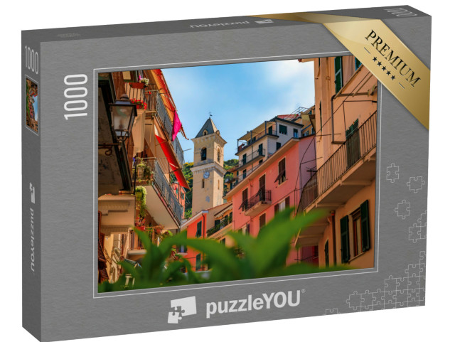 Puzzle 1000 pezzi „Case colorate nel centro storico con vista sul campanile della Chiesa di San Lorenzo, Manarola“