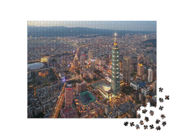 Puzzle 1000 pezzi „Skyline del centro città di Taipei, Taiwan“