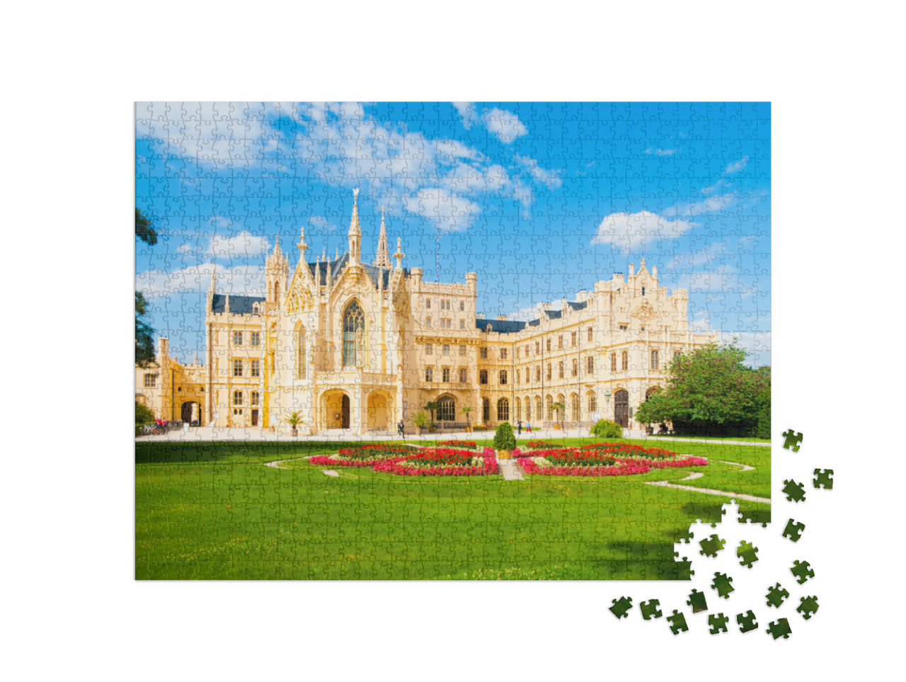 Puzzle 1000 pezzi „Il castello di Lednice in una soleggiata giornata estiva, Moravia, Repubblica Ceca“