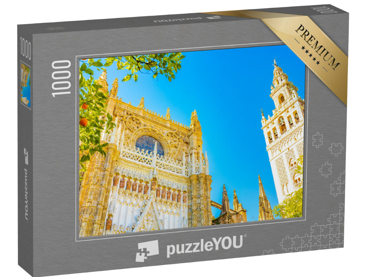 Puzzle 1000 pezzi „Cattedrale di Siviglia e Torre Giralda sotto il cielo blu di Siviglia“