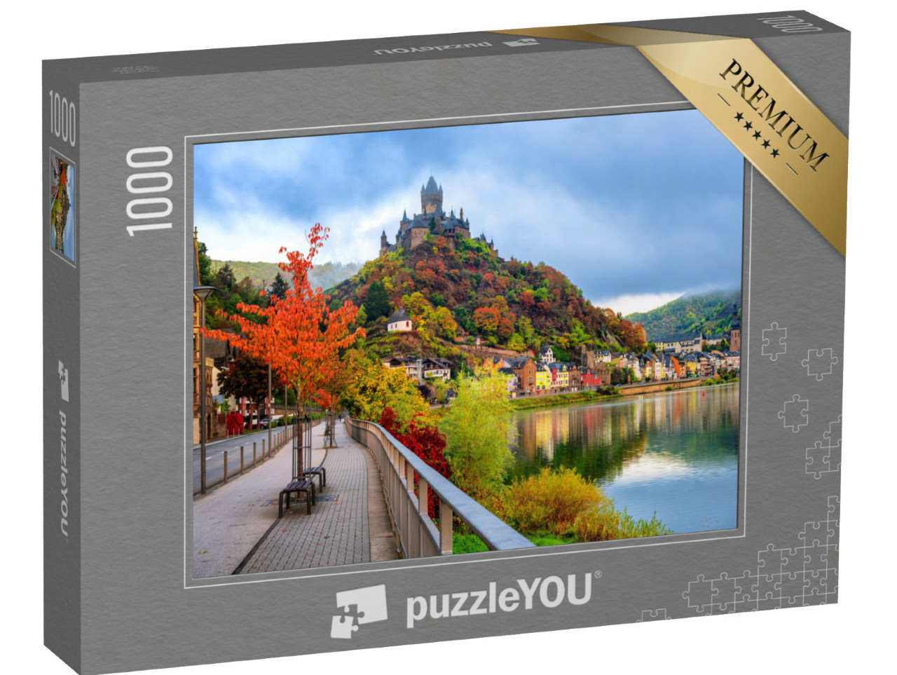 Puzzle 1000 pezzi „La città storica di Cochem sulla Mosella in autunno, Renania-Palatinato, Germania“