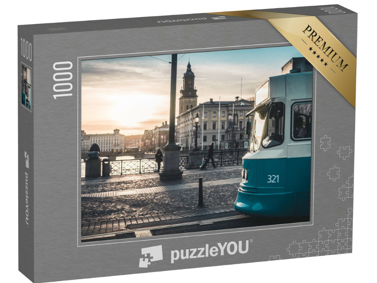 Puzzle 1000 pezzi „Tramonto dietro un tram, Göteborg, Svezia“
