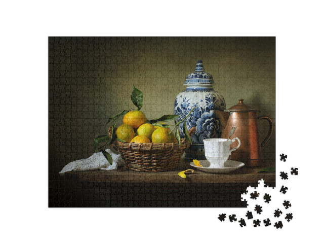 Puzzle 1000 pezzi „Natura morta con mandarini e un vaso di Delft“