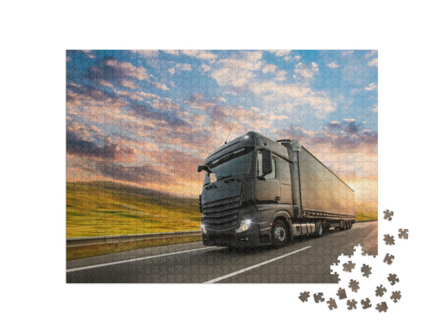 Puzzle 1000 pezzi „Camion nero con container in autostrada“
