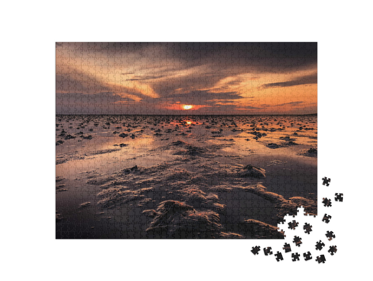 Puzzle 1000 pezzi „Splendido tramonto sul Mare di Wadden, Büsum, Germania“