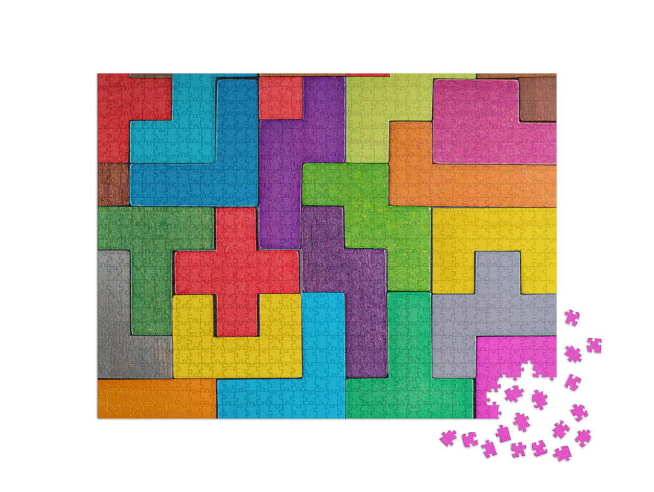 Puzzle 1000 pezzi „Logico e creativo: disegni realizzati con blocchi di legno geometrici“