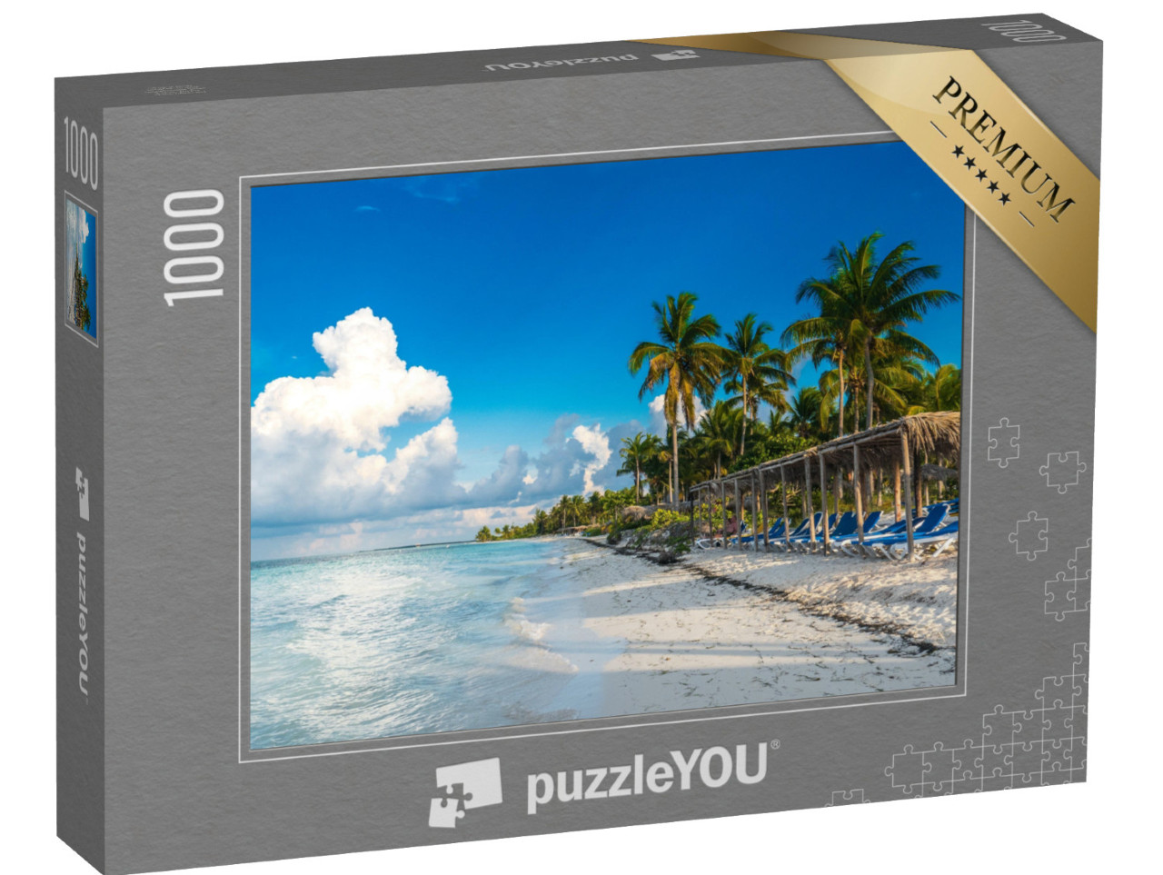 Puzzle 1000 pezzi „Un posto a sedere di fronte al Mar dei Caraibi sulla spiaggia, Cayo Gulliermo, Cuba“