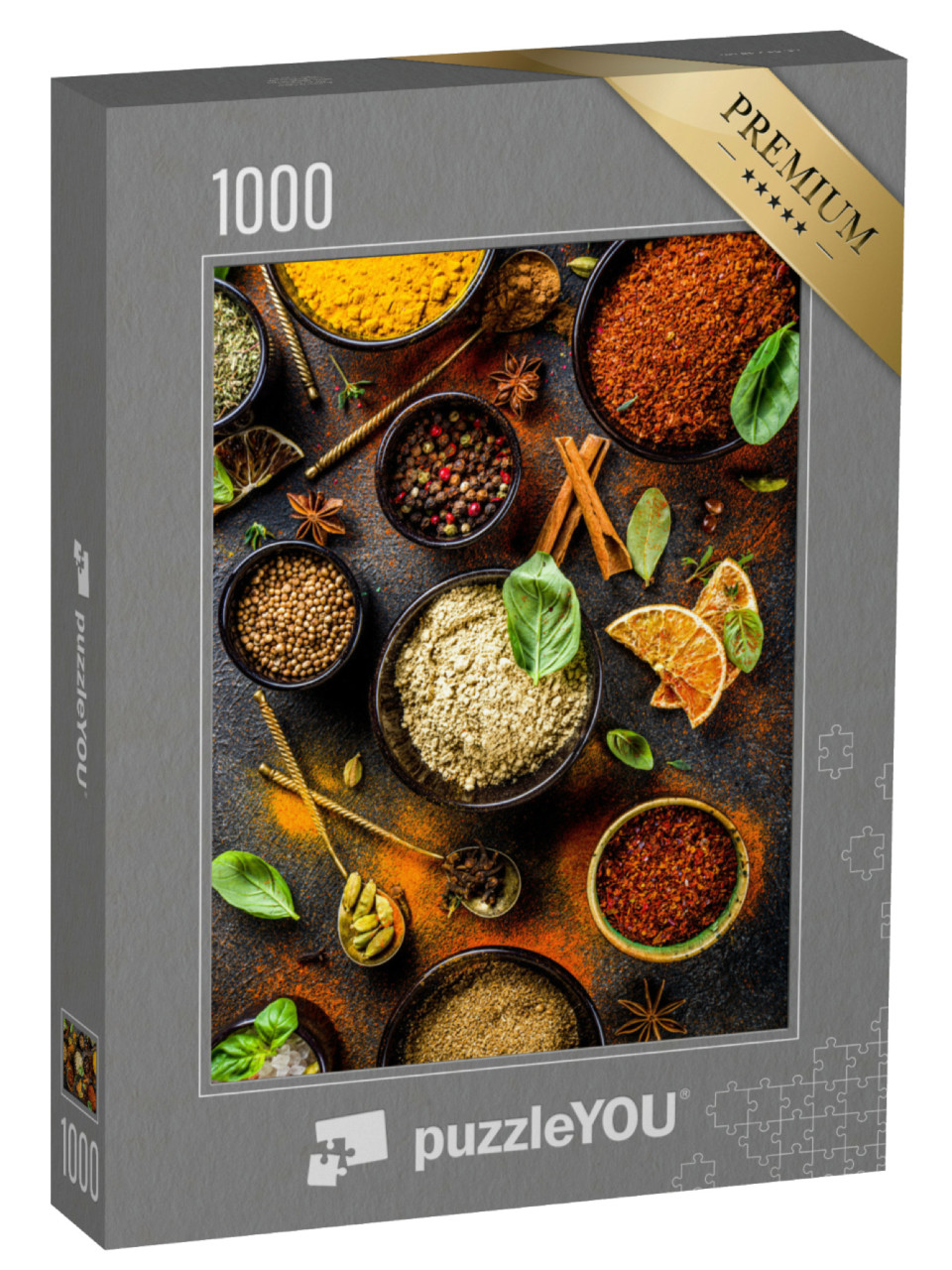 Puzzle 1000 pezzi „Spezie ed erbe aromatiche in piccole ciotole“
