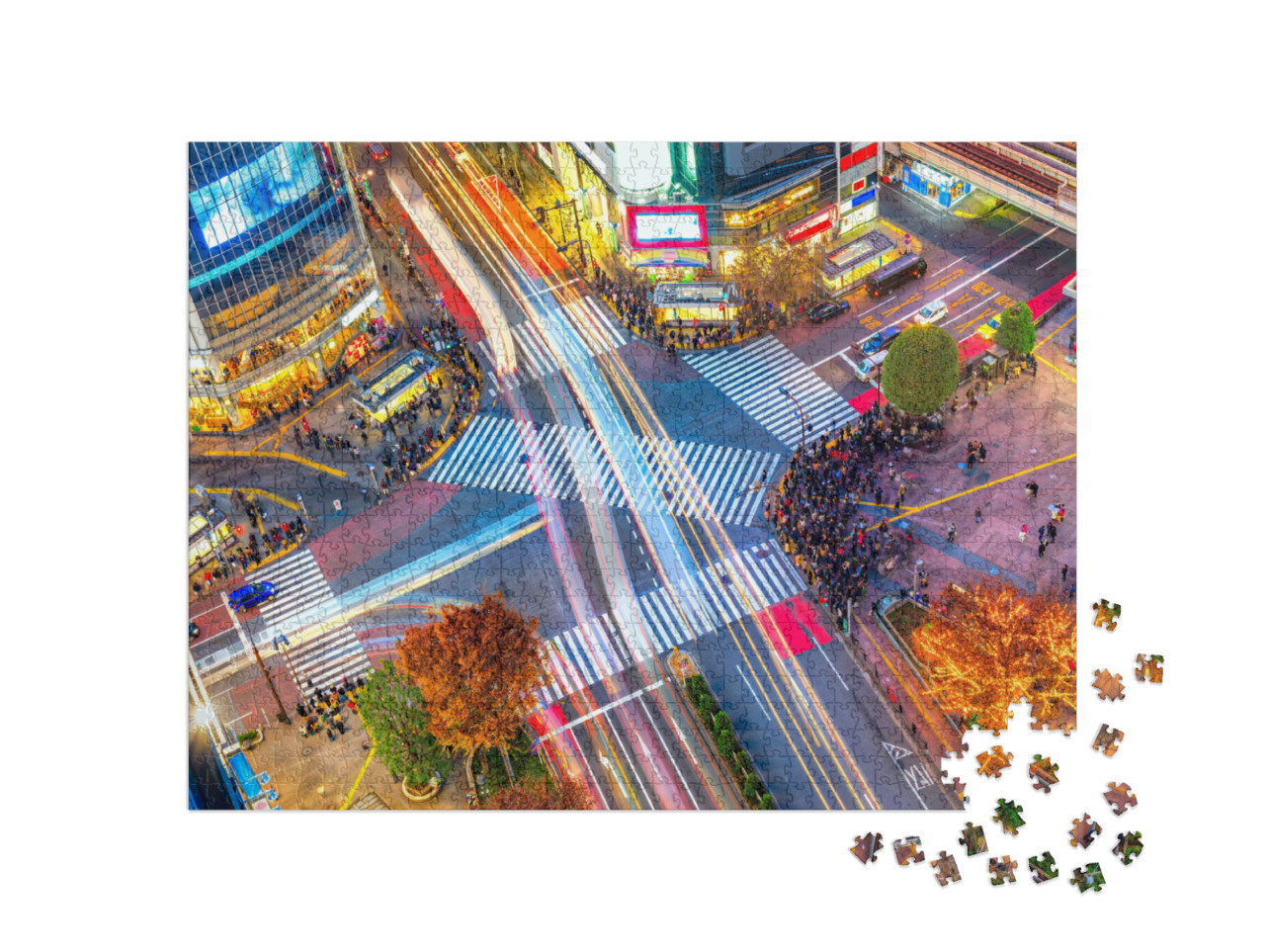 Puzzle 1000 pezzi „Vista aerea del singolare incrocio di Shibuya, Tokyo, Giappone“