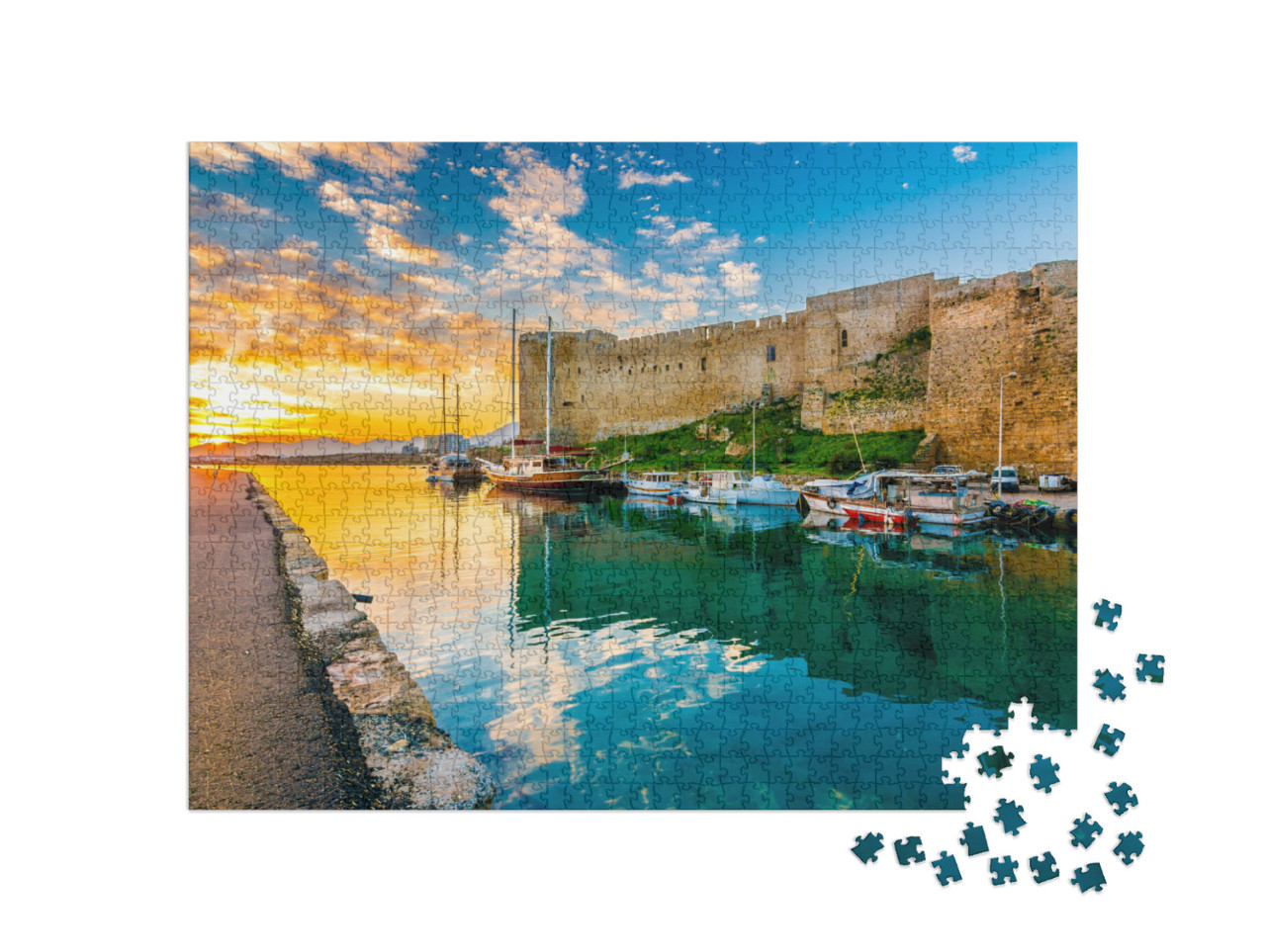 Puzzle 1000 pezzi „La fortezza di Kyrenia al porto vecchio di Cipro Nord“