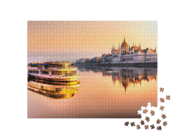 Puzzle 1000 pezzi „Vista del Parlamento di Budapest all'alba, Ungheria“