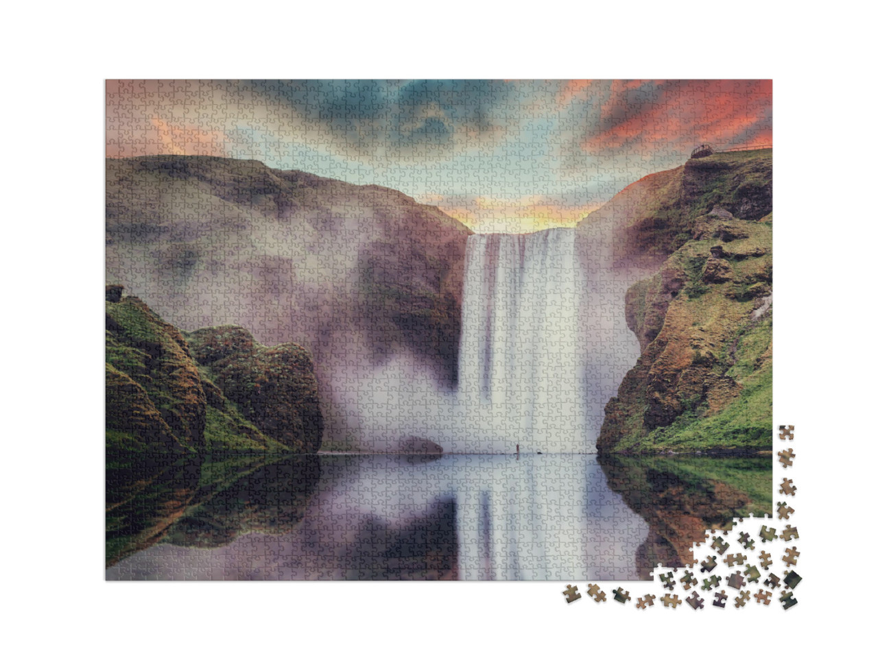 Puzzle 2000 pezzi „Cascata di Skogafoss in Islanda“
