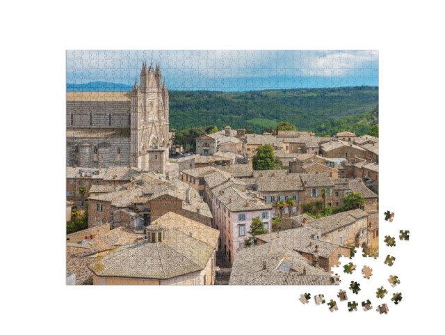 Puzzle 1000 pezzi „Vista del Duomo sui tetti della città vecchia. Orvieto, Umbria, Italia“