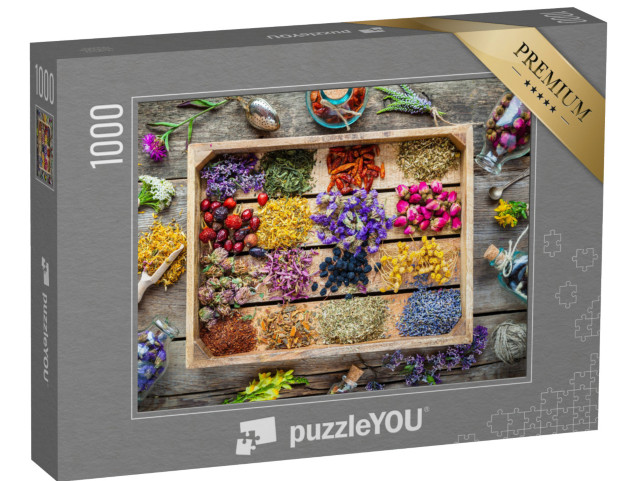 Puzzle 1000 pezzi „Scatola di legno con erbe medicinali“